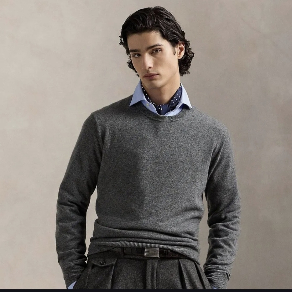 Polo Ralph Lauren Performance Washable 100% Cashmere Crew Neck Sweater Gray - L